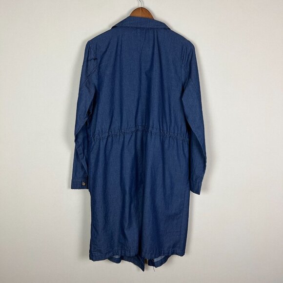 1 Sunset Lane Jacket Womens Large Blue Chambray Duster Draped Open Front Cinched - Picture 15 of 16